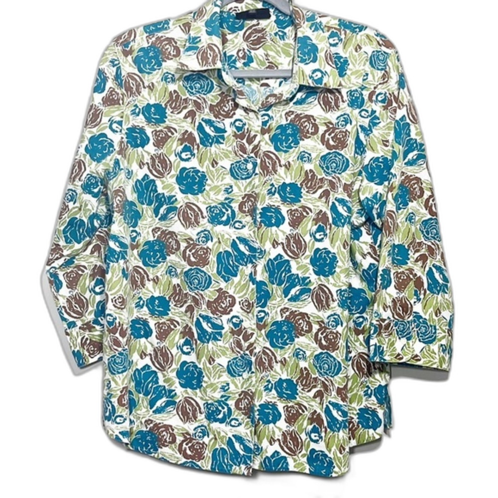 Foxcroft Floral Blouse - Blue, Brown, Green